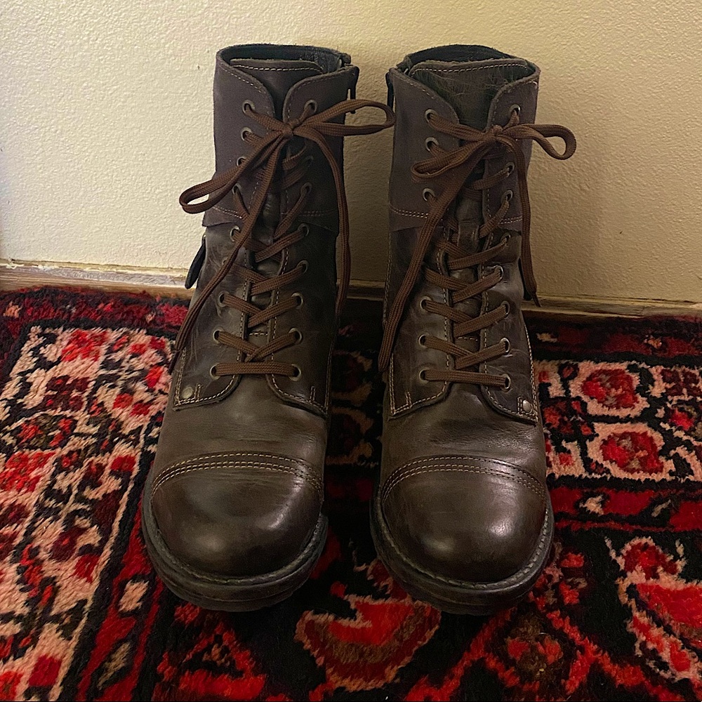 Dark Brown Leather Combat Boots